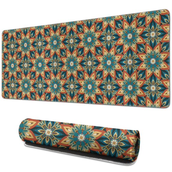 Performore Mouse Pad: Upgraded Gaming Experience with Multicolor Mandala Design, Non-Slip Rubber Base, Stitched Edge for Home & Office 31.5x11.8 Inch