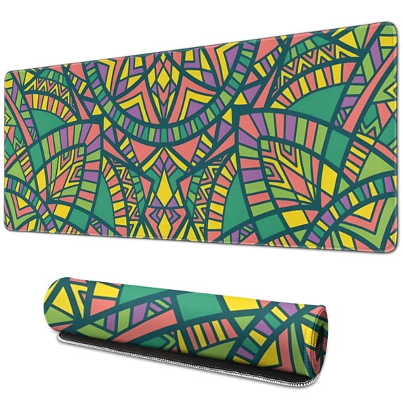 Performore Multi-Colored Mandala Mouse Pad: Gaming and Home Office Essential, Non-Slip Rubber Base and Stitched Edge, 31.5x11.8 Inch