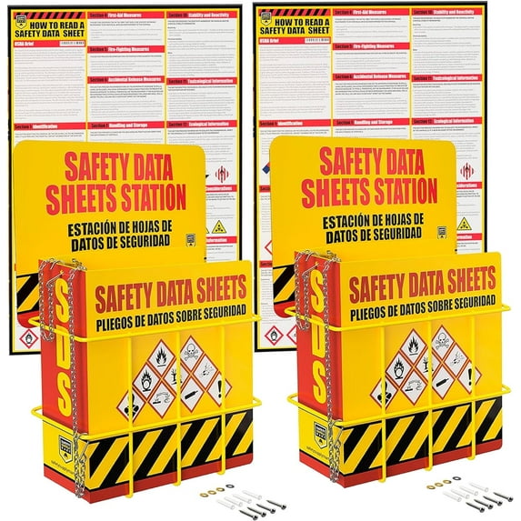 Performore SDS Display Rack -Set with 3 Inch Heavy Duty Ring Binder, Wire Rack, SDS Station Sign, Chain, Mounting Hardware, SDS Poster Included - 2 Pack