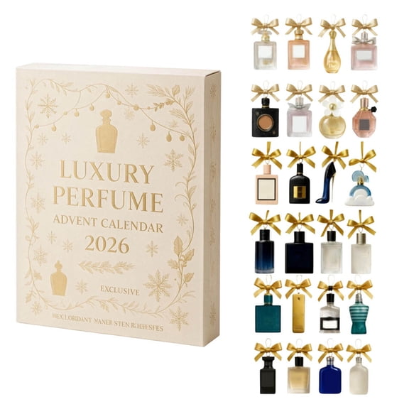 Perfume Bottle 2026 Advent Calendar 24 Days Christmas Countdown 2D Acrylic Blind Box Ornament Set Holiday Decor(Beige-26x18cm)