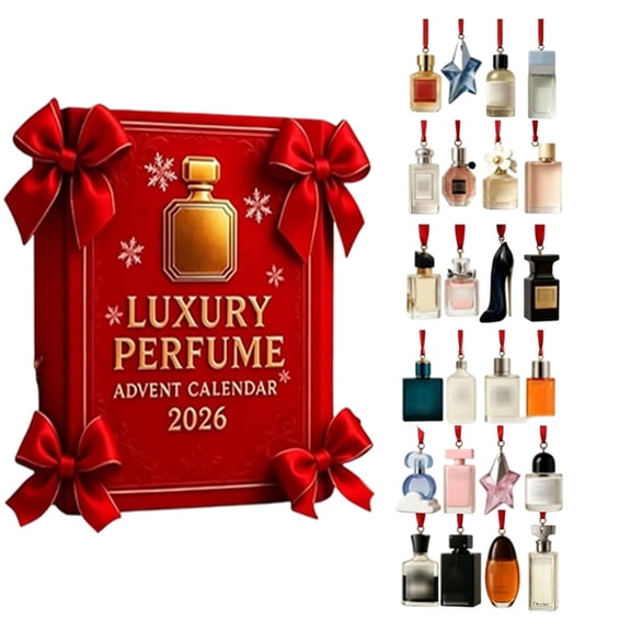 Perfume Bottle 2026 Advent Calendar 24 Days Christmas Countdown 2D Acrylic Blind Box Ornament Set Holiday Decor(Red-26x18cm)