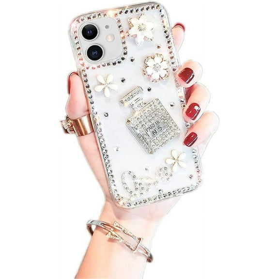 Perfume Bottle Case iPhone 12 /iPhone 12 Pro Diamond Case for Woman,3D Glitter Sparkle Bling Case Luxury Shiny Crystal Rhinestone Diamond Bumper Clear Protective Case Cover for iPhone 12 6.1''