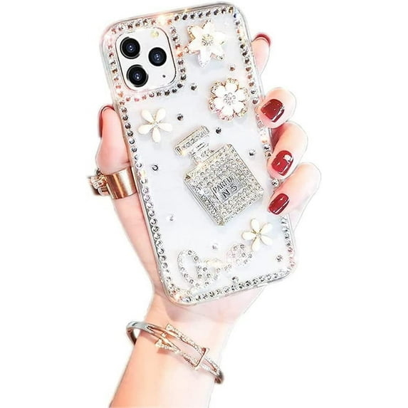 Perfume Bottle Case iPhone 13 Pro Max Case Diamond Case for Woman,3D Glitter Sparkle Bling Case Luxury Shiny Crystal Rhinestone Diamond Bumper Clear Protective Case Cover for iPhone 13 Pro Max Case