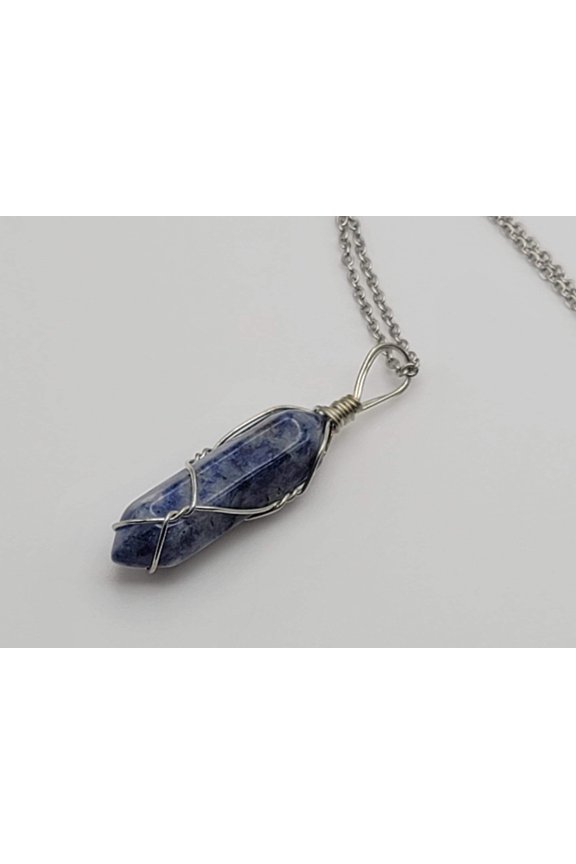 Blue Soladite Handmade Point Necklace Hexagon Chain Silver wire