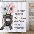 thumbnail image 1 of Perfume Bottle Shower Curtain Pink Floral Flower Shower Curtain for Bathroom Set Girly Fashion Makeup Inspirational Quotes Fabric Waterproof Shower Curtain for Bathtub 72x72 Inch with Hooks, 1 of 6
