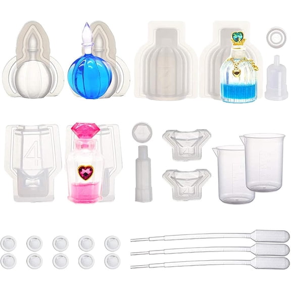 Perfume Bottle Silicone Molds Resin Casting Molds For UV Resin Epoxy Resin Jewelry Making with Disposable Latex Finger Cots DIY
