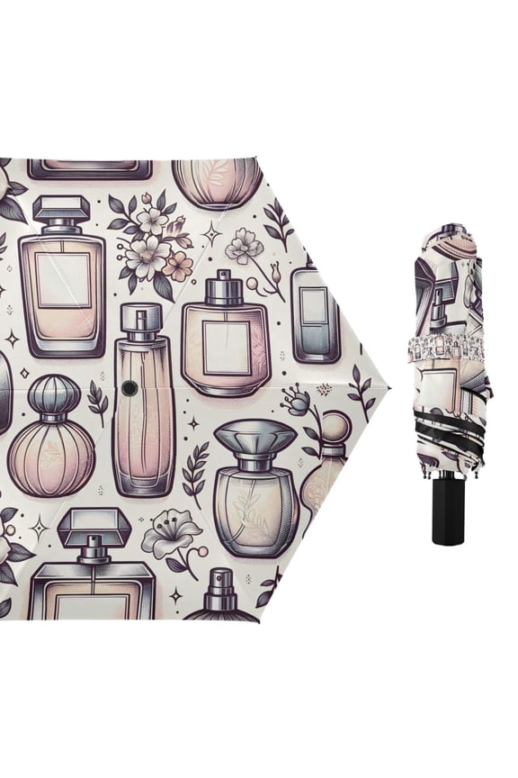 Perfume Bottle and Flower Compact Sun Umbrella Windproof Travel Umbrellas for Rain Strong Portable UV Protection