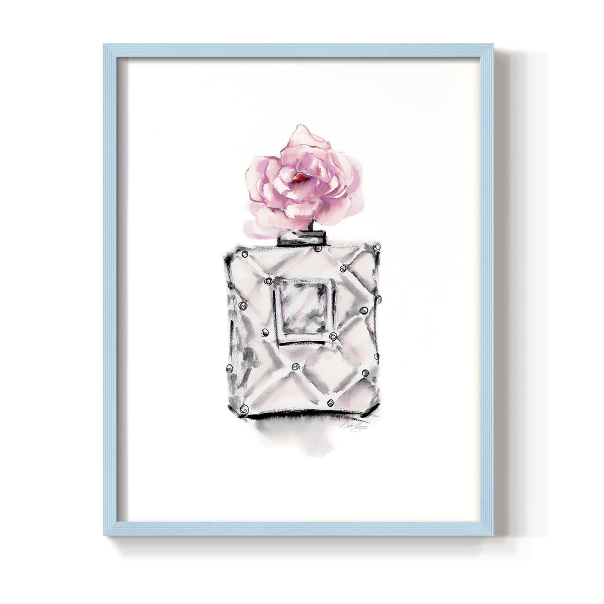 Perfume Bottle in Blue Solid Wood 11 x 14 Framed Print