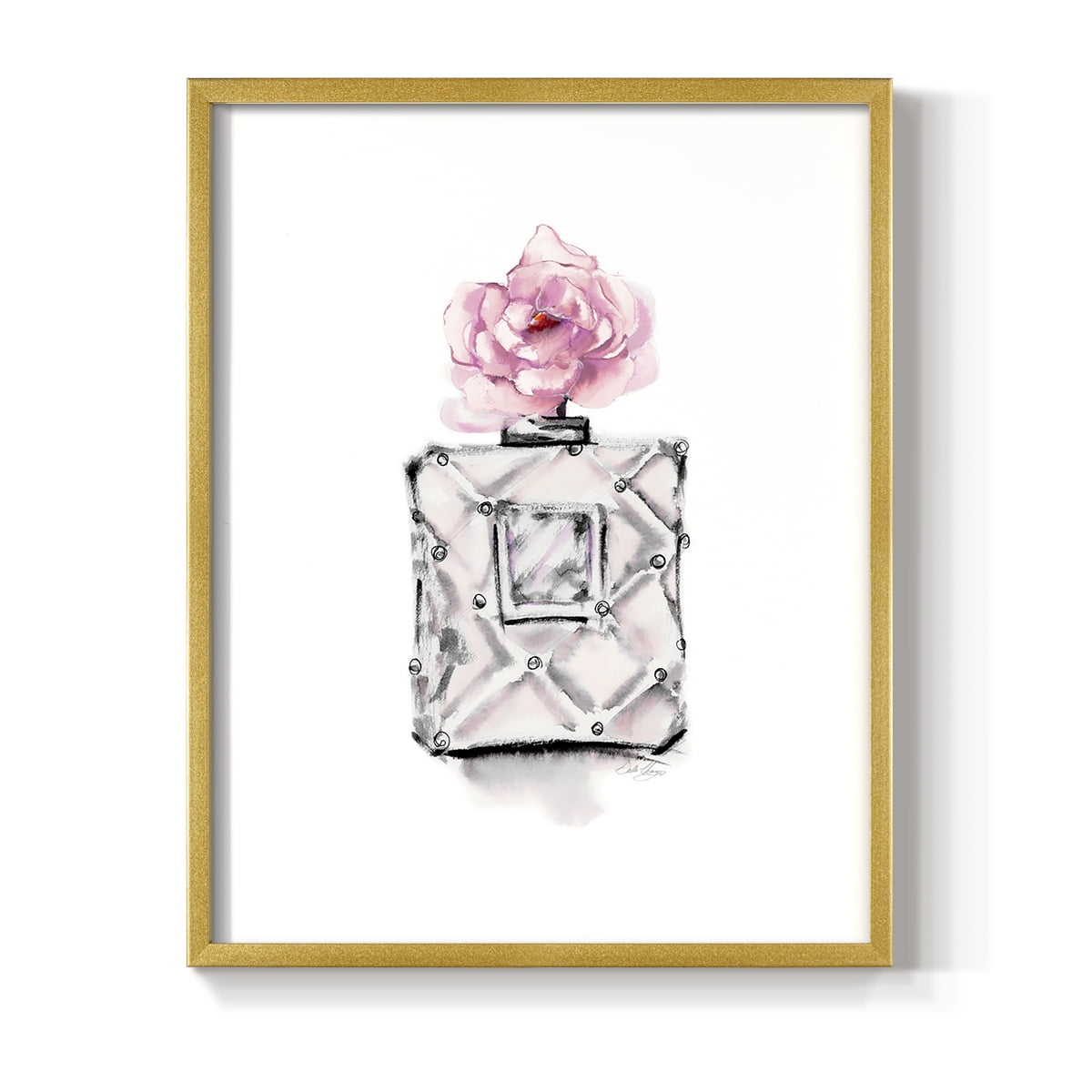 Perfume Bottle in Gold Solid Wood 11 x 14 Framed Print