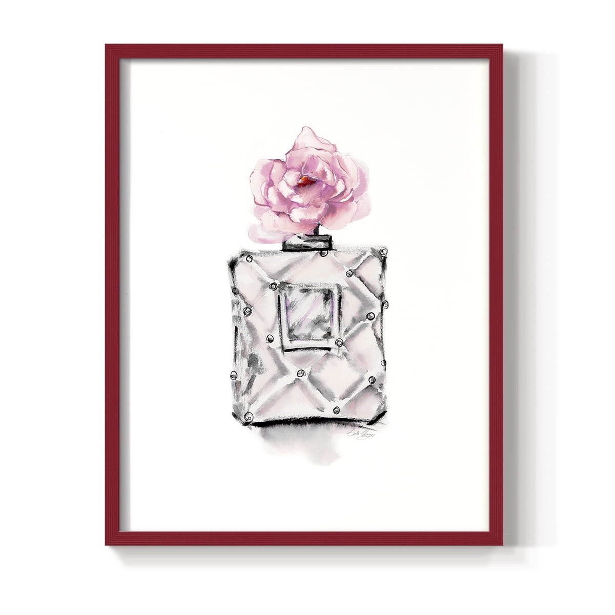 Perfume Bottle in Red Solid Wood 11 x 14 Framed Print
