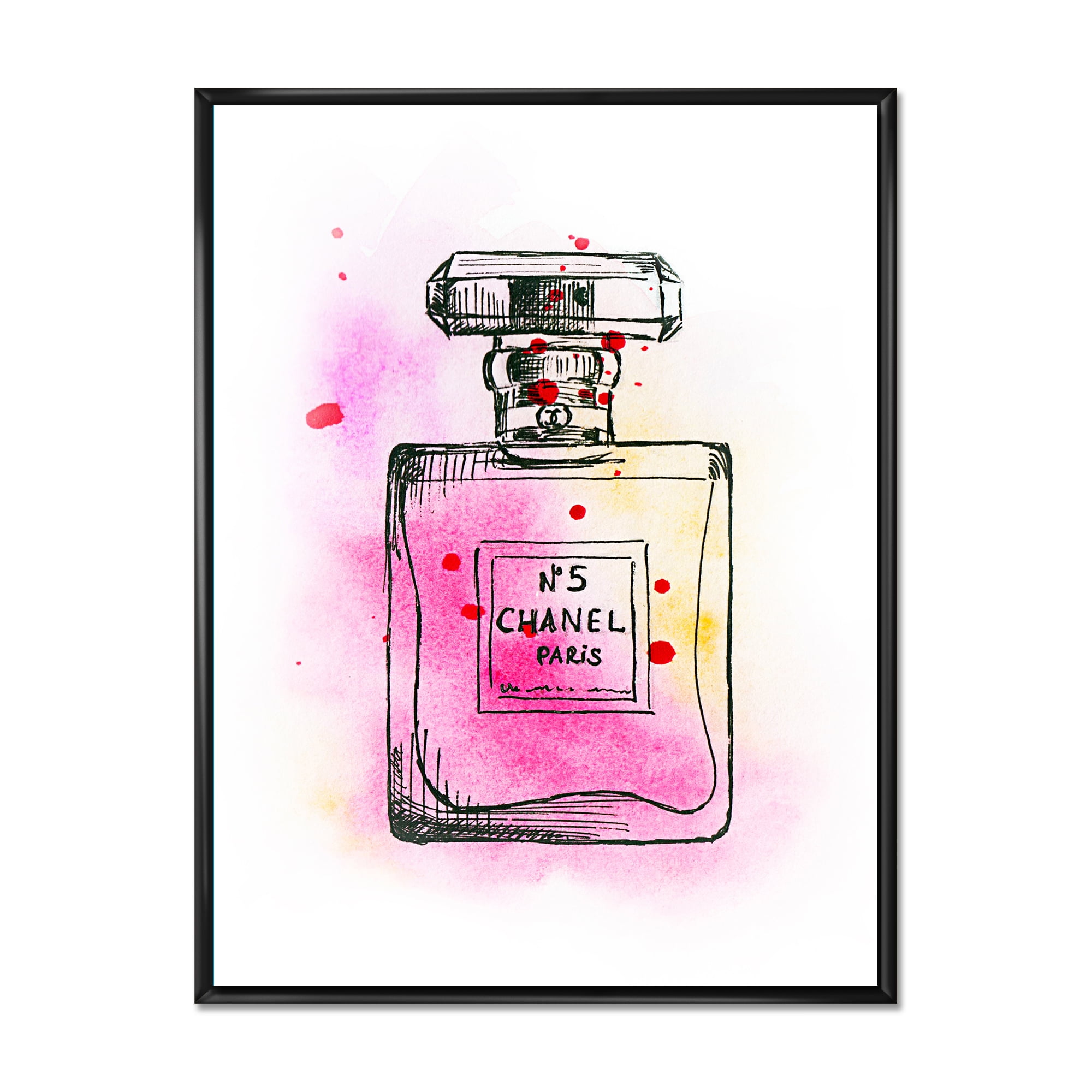 Perfume Chanel Five Pink Strokes 24 in x 32 in Framed Painting Canvas Art Print, by Designart