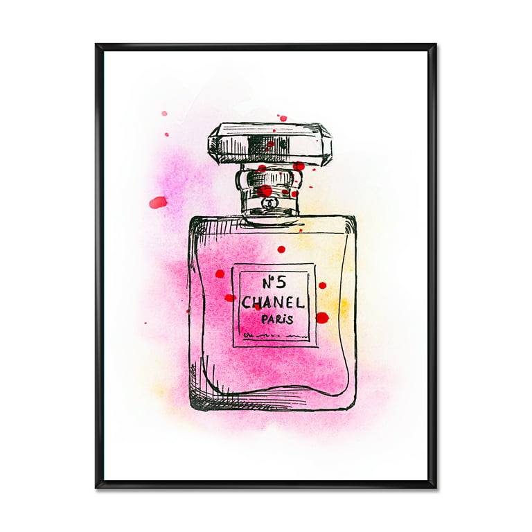 Perfume Chanel Five Pink Strokes 24 in x 32 in Framed Painting