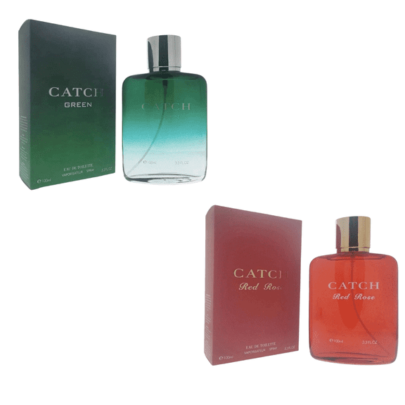 Perfume Gift Set for Men and Women 2 Pack Catch Green Cologne + Catch Red Rose Perfume
