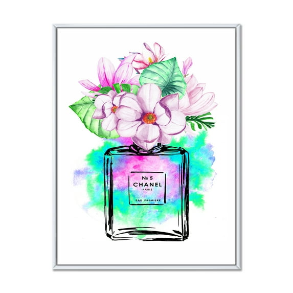 Perfume No. Five Chanel I 24 in x 32 in Framed Painting Canvas Art Print, by Designart