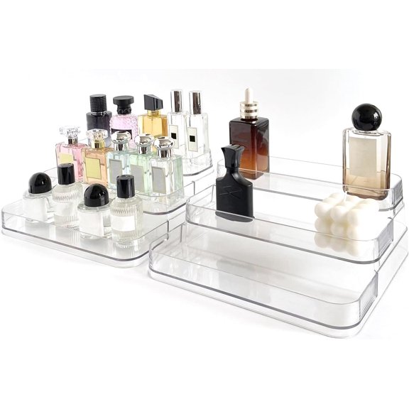 Perfume Organizer - 2 Pack Three-Tiered Shelf - Perfume Lotion Skincare Stand, Vitamins Bottles Holder,Sturdy Clear Rack for Kitchen Bathroom Countertop Cabinet Storage