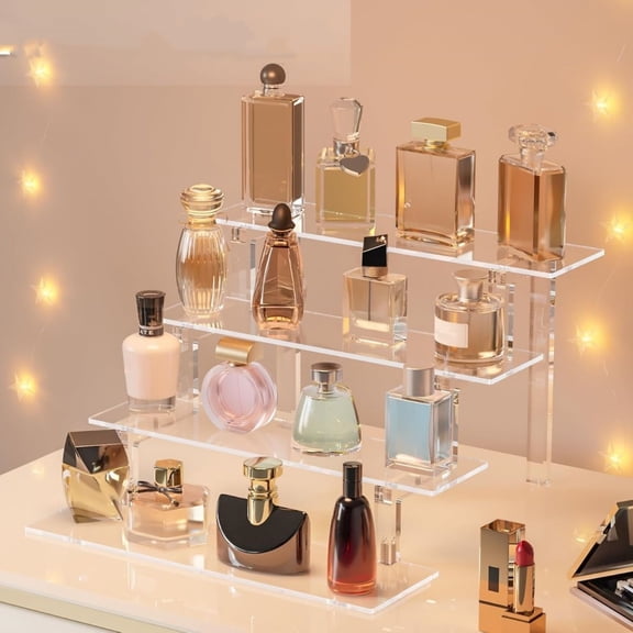 Perfume Organizer Stand, 4 Tier Display Riser Shelf Clear Acrylic Risers Display Stand, Lotion Holder Cupcake Shelf Shot