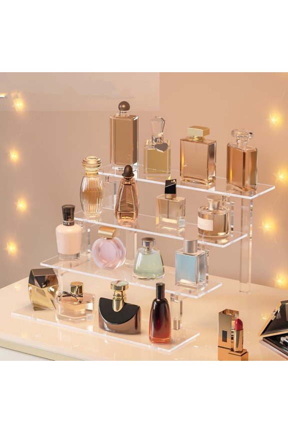 Perfume Organizer Stand, 4 Tier Display Riser Shelf Clear Acrylic Risers Display Stand, Lotion Holder Cupcake Shelf Shot