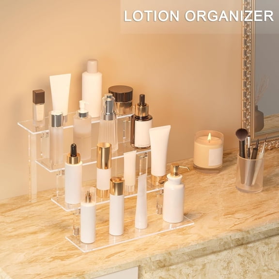 Perfume Organizer Stand, 4 Tier Display Riser Shelf Clear Acrylic Risers Display Stand, Lotion Holder Cupcake Shelf Shot