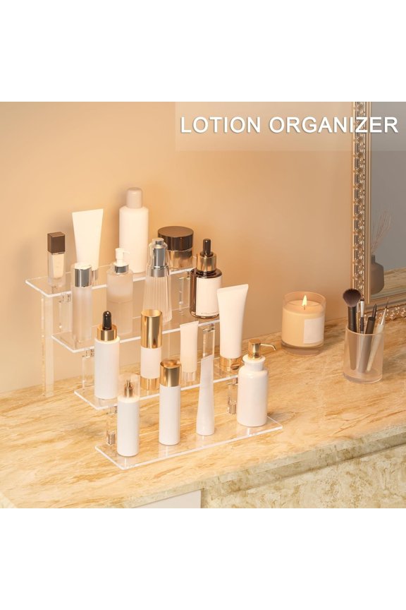 Perfume Organizer Stand, 4 Tier Display Riser Shelf Clear Acrylic Risers Display Stand, Lotion Holder Cupcake Shelf Shot