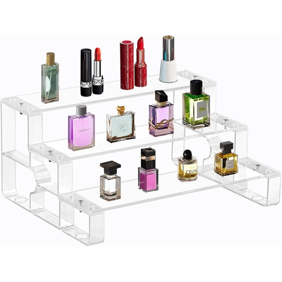 Perfume Organizer Stand,Cologne Organizer for men,3 Tier  Display Risers, Cupcake Stand Holder, Large Shelf Risers Decoration for Figures, Dessert Shelves for Party (Clear, 3 Tiers-14")