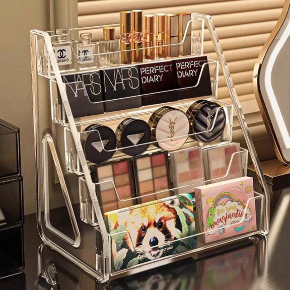 Perfume Organizer for Vanity 3-Tier Acrylic Cosmetic Storage Box, Transparent Step Rack and Skincare Display Stand for Bathroom Countertop, Cologne and Essential Oil Holder, Clear