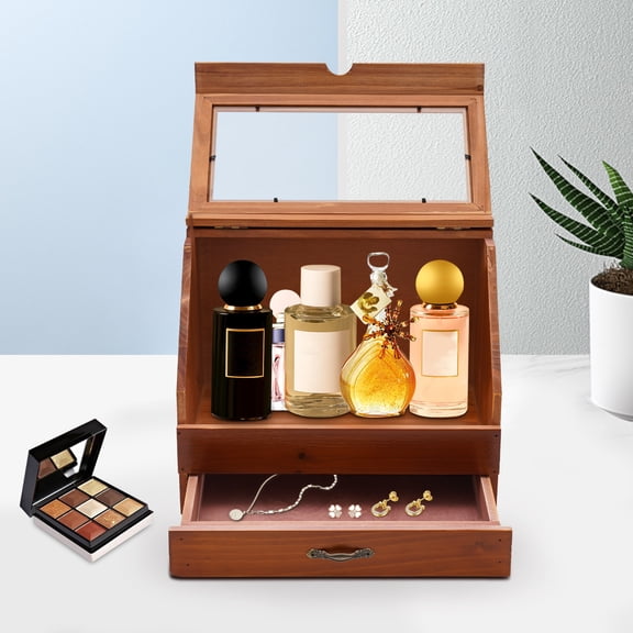Perfume Organizer Wood Jewelry Storage Box Perfume Display Stand With Drawer