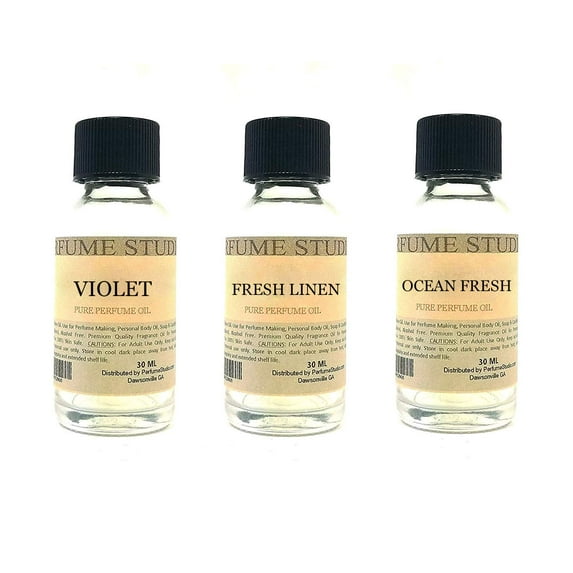 Perfume Studio Fragrance Oil Set 3-Pk 1 oz Each Fresh Floral ( Violet, Fresh Linen, Ocean Fresh)