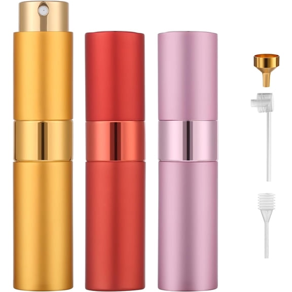 ​​Perfume Travel Refillable Atomizer 8ML (3PCS) - Empty Cologne Spray Bottle, Portable & Leakproof Sprayer for Travel​ (golden, pink, red)