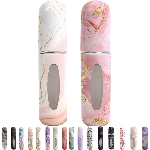 Perfume Travel Refillable Bottle Portable Mini Sprayer,Empty Perfume Bottles with Unique Patterns,Refill Pump Case for Traveling and Outgoing,2 Pcs Pack of 5 ml(White and Pink)