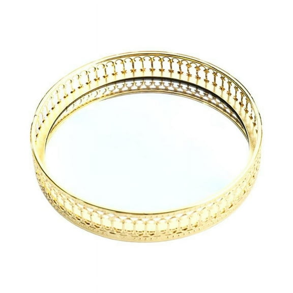 Perfume Tray, Mirror Tray, Vanity Decorative Tray with Round Metal for Dresser Bathroom Bedroom Countertop Organizer - 17.5cm