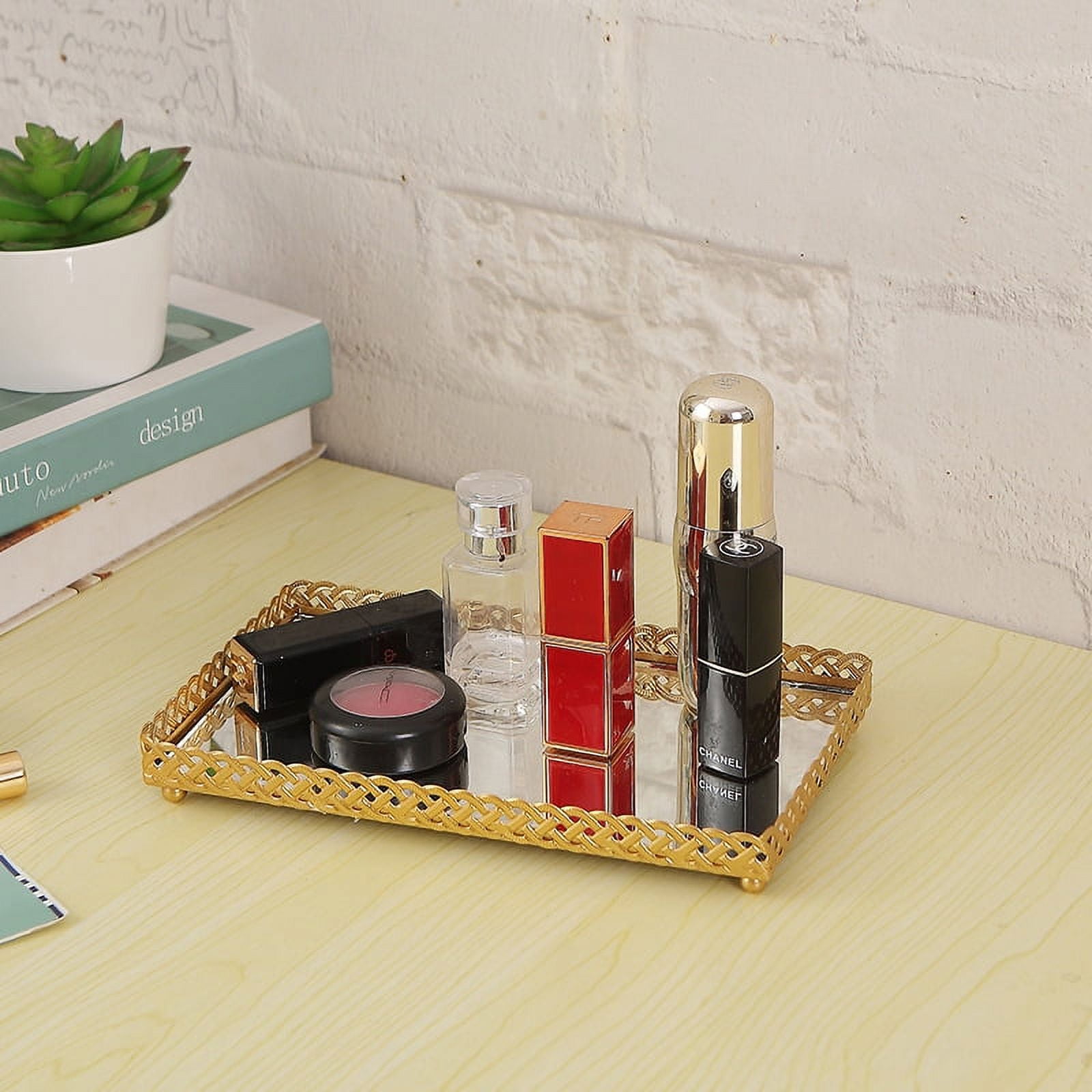 Perfume Tray Vanity Dresser Tray Mirror Surface Jewelry Tray Organizer ...