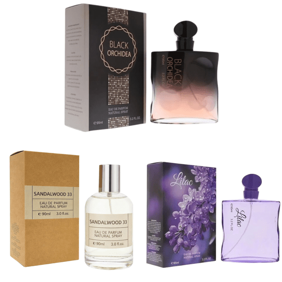 Perfume for Women 3 Pack - Black Orchidea - Sandalwood 33 - Lilac Perfume Eau de Parfum Set - Long Lasting Floral Woody Fragrance Gift Set for Women & Unisex