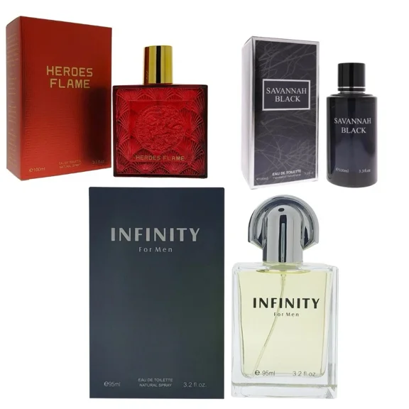 Perfumes For Men - 3 Pack Set Savannah Black + Heroes Flame + Infinity EDT