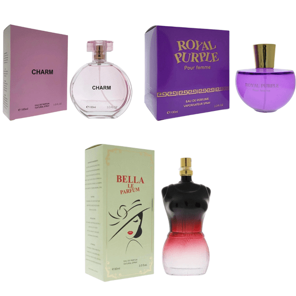 Perfumes for Women 3 Pack Set Bella Le Parfum + Charm + Royal Purple Perfume | Perfume Gift Set for Her