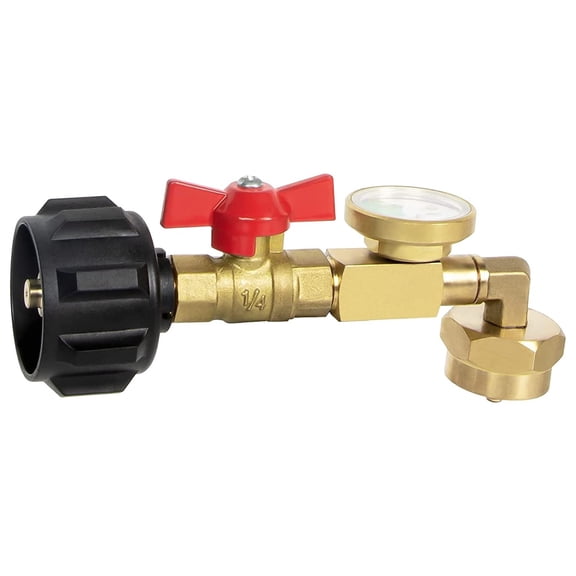 Pergakoff Propane Refuel Adapter With Plug And Gauge Fill 1 Lb Bottles From 20 Lb Tank 90 Elbow Design Easy To Use Air Tool Set Air Tire Inflator with Gauge Motorcycle Tire Inflator Air Compressor