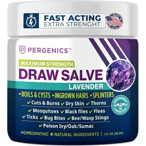 Pergenics Drawing Salve Lavender Ointment, 1 oz, ingrown Hair, Boil and Cyst, Splinter Remover, Bug Bites, bee Sting, Mosquito bite Itch
