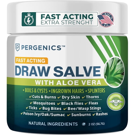 Pergenics Drawing Salve Ointment with Natural Aloe Vera Herbal Extract for ingrown Hair, Boil & Cyst, Splinter Remover, Bug and Spider Bites, bee Sting, Mosquito bite Itch, Poison Ivy, 2 oz