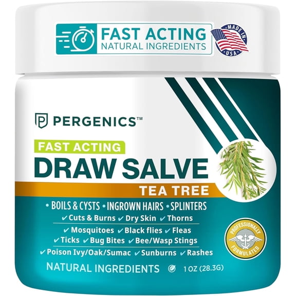 Pergenics Drawing Salve Tea Tree Ointment for Boil, Cyst, itching and more, 1 oz