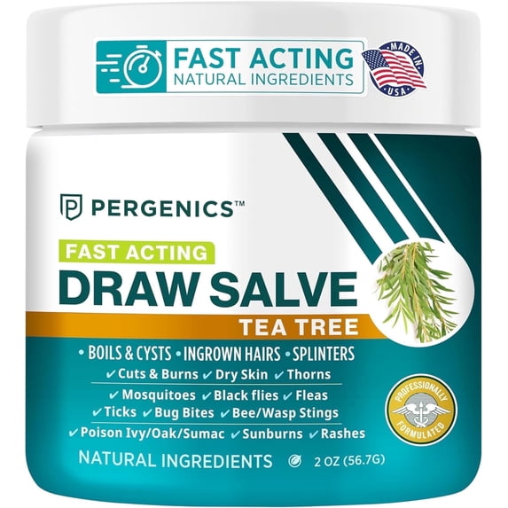 Pergenics Drawing Salve Tea Tree Ointment, Skin Care Balm for Dry & Irritated Skin, Non-Greasy Formula, Daily Use, 2 oz