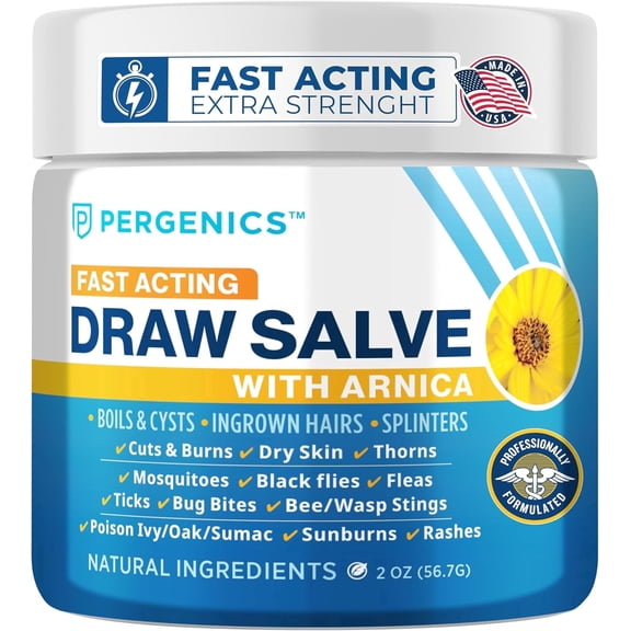 Pergenics Drawing Salve with Arnica Ointment, Natural Herbal Skin Care, Moisturizing Multipurpose Salve for Dry Skin & Minor Irritations, 2 Oz