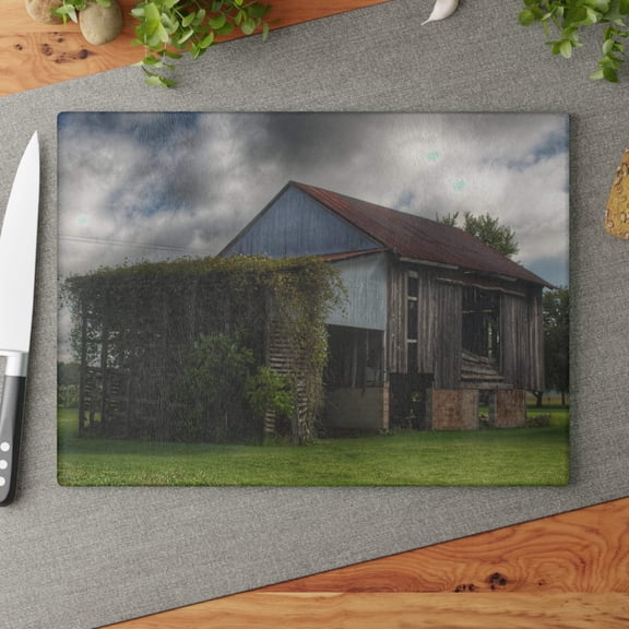 U R There Photography Pergola Barn Rustic Farmhouse Tempered-Glass Cutting Board 11"x 15"