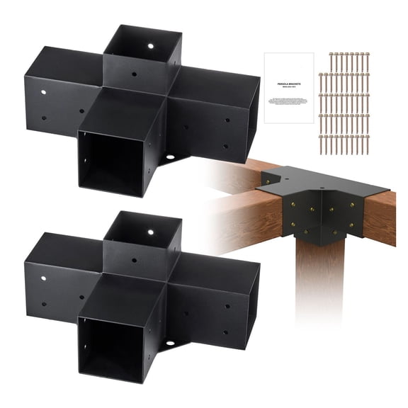 Pergola Bracket Kit 4x4, 2pcs Heavy Duty Corner Brackets, 4-Way Post Base, Outdoor Woodworks for Gazebos, Patio Pergolas, Log Cabin - Steel Construction