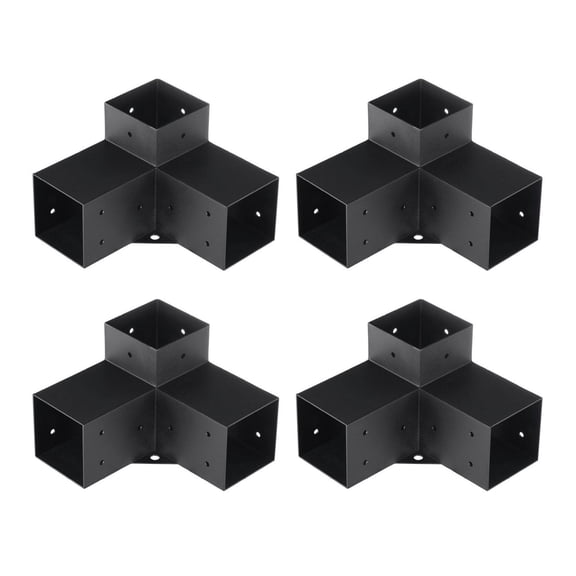 Pergola Bracket Kit 4x4 - 4pcs Heavy Duty 3-Way Corner Brackets, Outdoor Wood Beam Support for Gazebos, Patio, Log Cabins - Steel Post Base