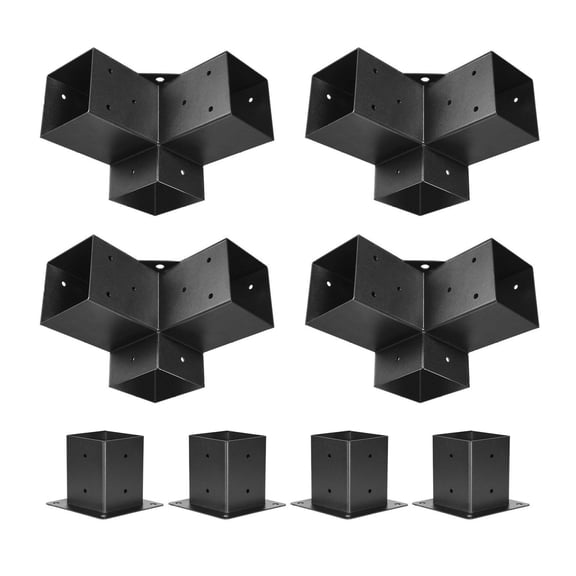 Pergola Bracket Kit 4x4 Inch, 4 Pcs 3-Way Corner Brackets - Heavy Duty Post Base for Gazebos, Patio, Log Cabins - Wooden Beam Support, DIY Woodworks