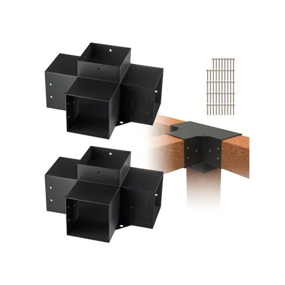 Pergola Bracket Kit 6"X6"  2pcs 4-Way Heavy Duty Corner Bracket Woodworks DIY Post Base Kit  Easy Installation Wooden Beams For Gazebos  Patio Pergolas  Log Cabin Outdoor Pergola Hardware