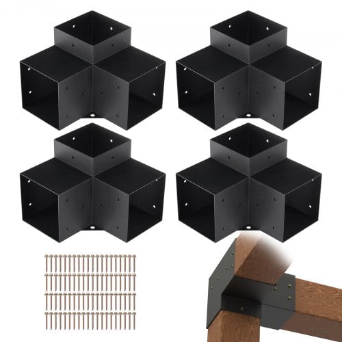 Pergola Bracket Kit 6''x6'', 4pcs 3Way Heavy Duty Corner Bracket