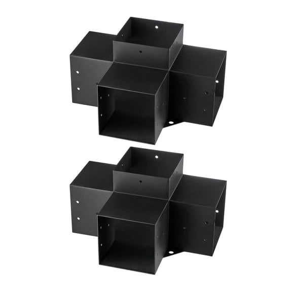 Pergola Bracket Kit 6x6, 2pcs 4-Way Heavy Duty Corner Brackets, Post Base for Gazebos, Patio Pergolas, Outdoor Woodworks, Steel Construction