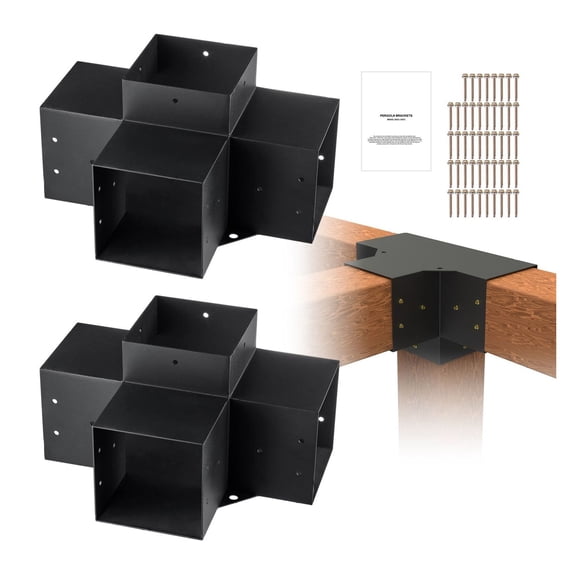 Pergola Bracket Kit 6x6, 2pcs Heavy Duty Corner Brackets, 4-Way Post Base for Gazebos, Patio Pergolas, Outdoor Woodworks - Stable & Secure