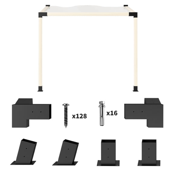 Pergola Bracket Kit, Heavy-Duty Steel 15 Degree Slanted Roof Connector Set with Post Bases and Wall Mounts for 3.6" x 3.6" Lumber, Powder Coated Black for Outdoor Patio Gazebos