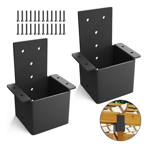 Pergola Brackets 2 Pack - Rafter Post Bracket Wall Mount Bracket Kit for 4" x 4" Wood Post Pergola Connectors for Deck Railing, Patio, Pergola, Gazebo, Log Cabin, Carport